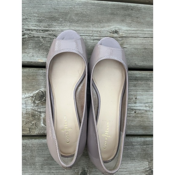 Women Cole Haan Air Tali US 5,5 Purple Patent Leather Peep Toe Wedge Heels - Picture 10 of 11